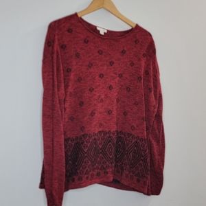 J. Jill Long Sleeve Crew Neck Sweater Red and Black XL